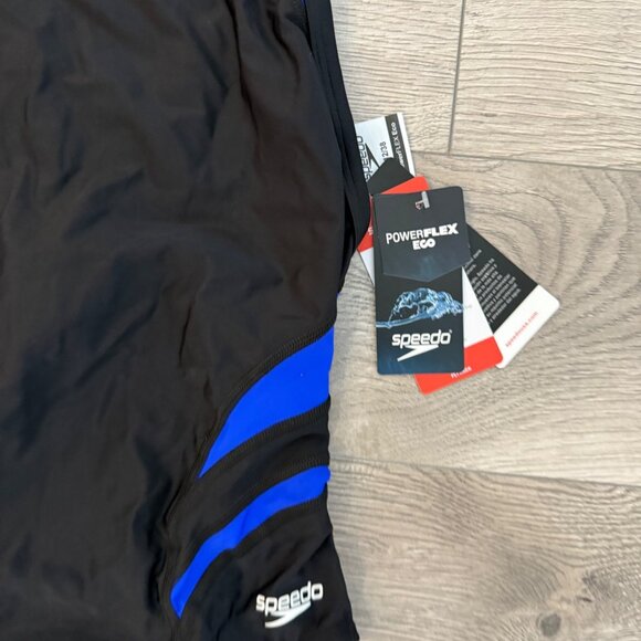 Speedo One Piece Swimsuit 12 Tone Setter Splice Flyback Black Blue Competitive - Picture 9 of 16